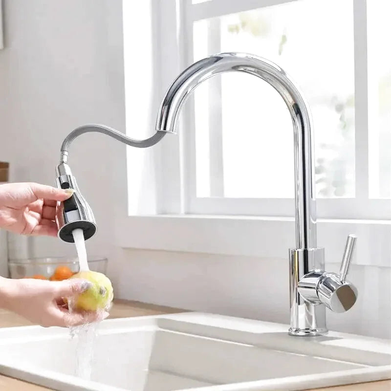 Ausziehbare Küchenarmatur aus Messing in Chrom
