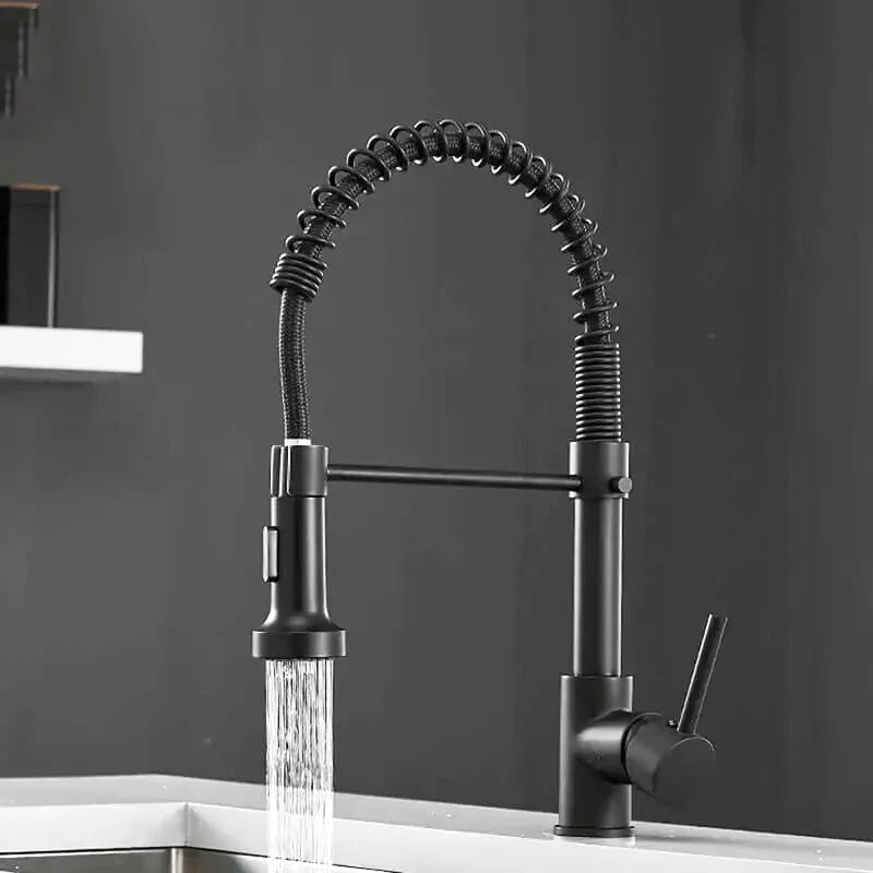 Küchenarmatur mit flexibler Federbrause in Schwarz