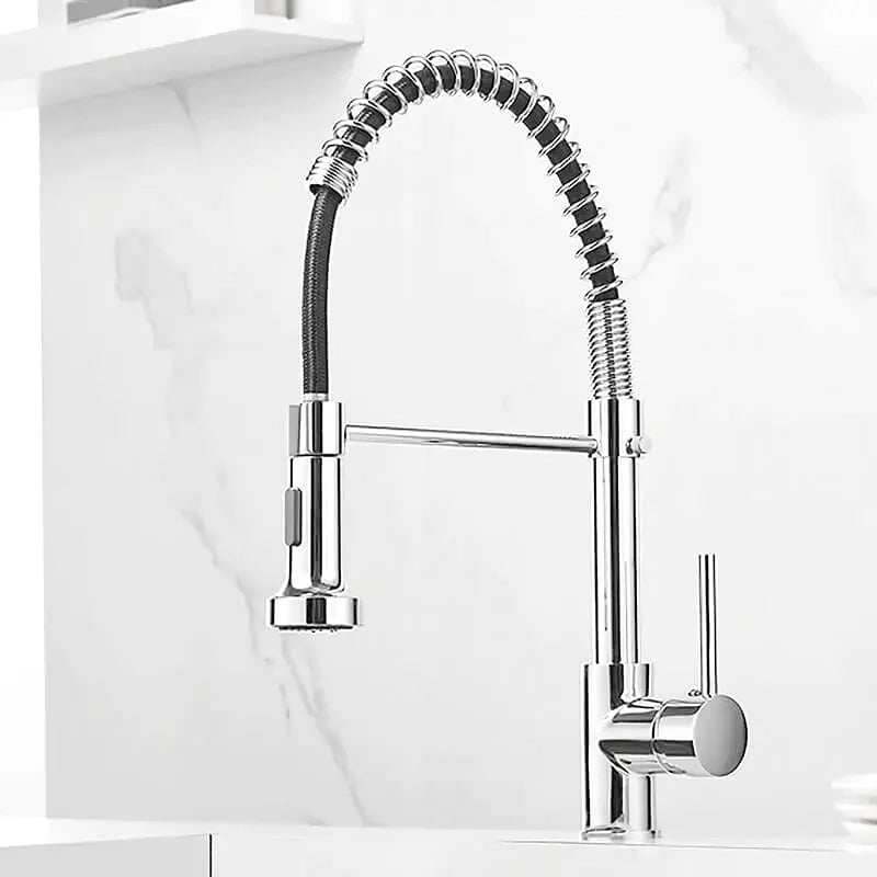 Küchenarmatur mit flexibler Federbrause in Chrom