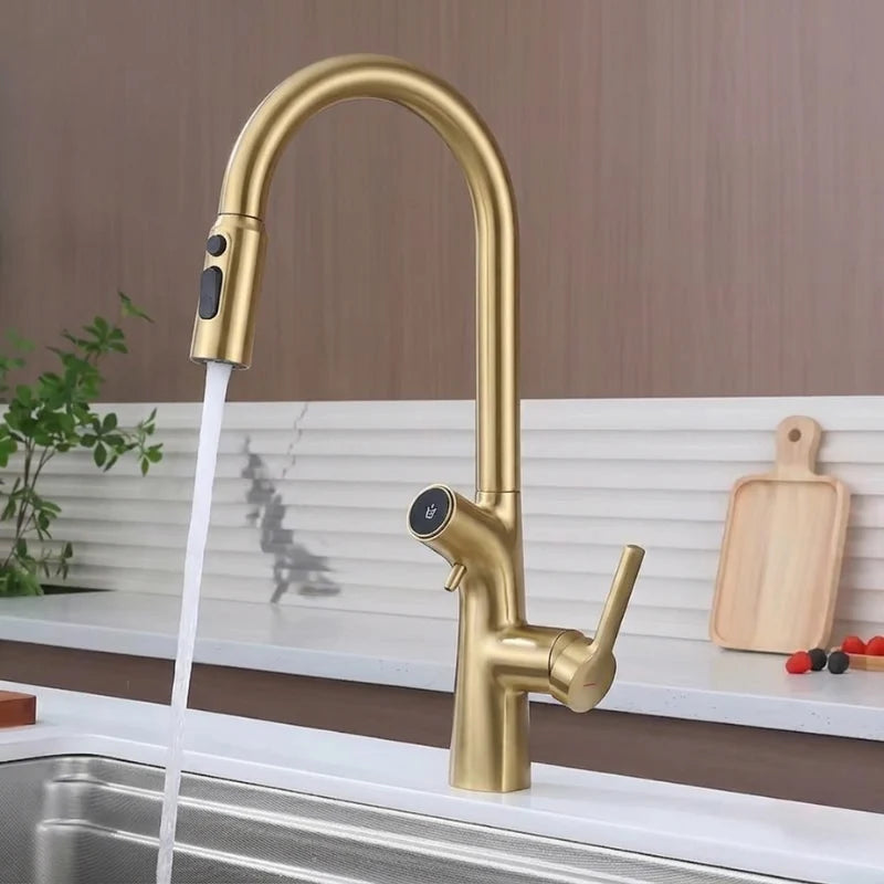 Goldene Küchenarmatur mit ausziehbarer Brause - Ansicht 2