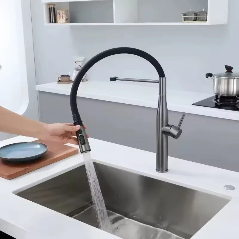 Schwarze Küchenarmatur mit flexiblem Gelenkauslauf - Ansicht 7